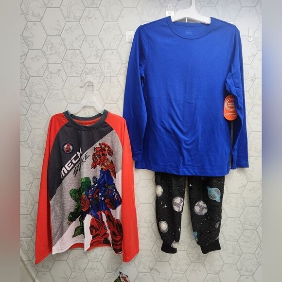 Nwt Boy's Pajama Sets- 2 tops and 1 sherpa pants, Size L 10-12 - Picture 1 of 12